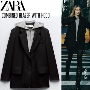 Zara Black Blazer with Gray Hood